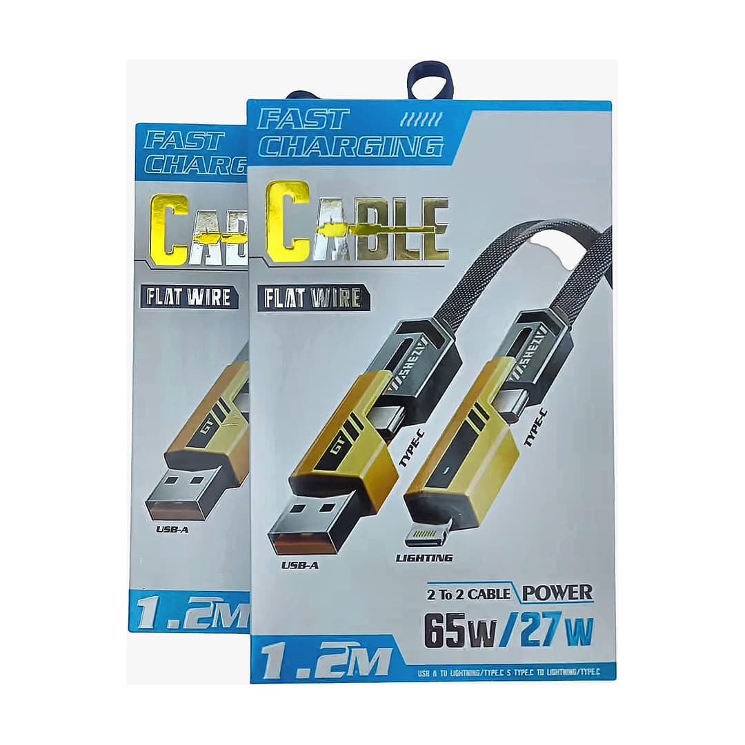 4-in-1 Flat Car Cable (USB-A/C to Lightning/C, 65W PD)