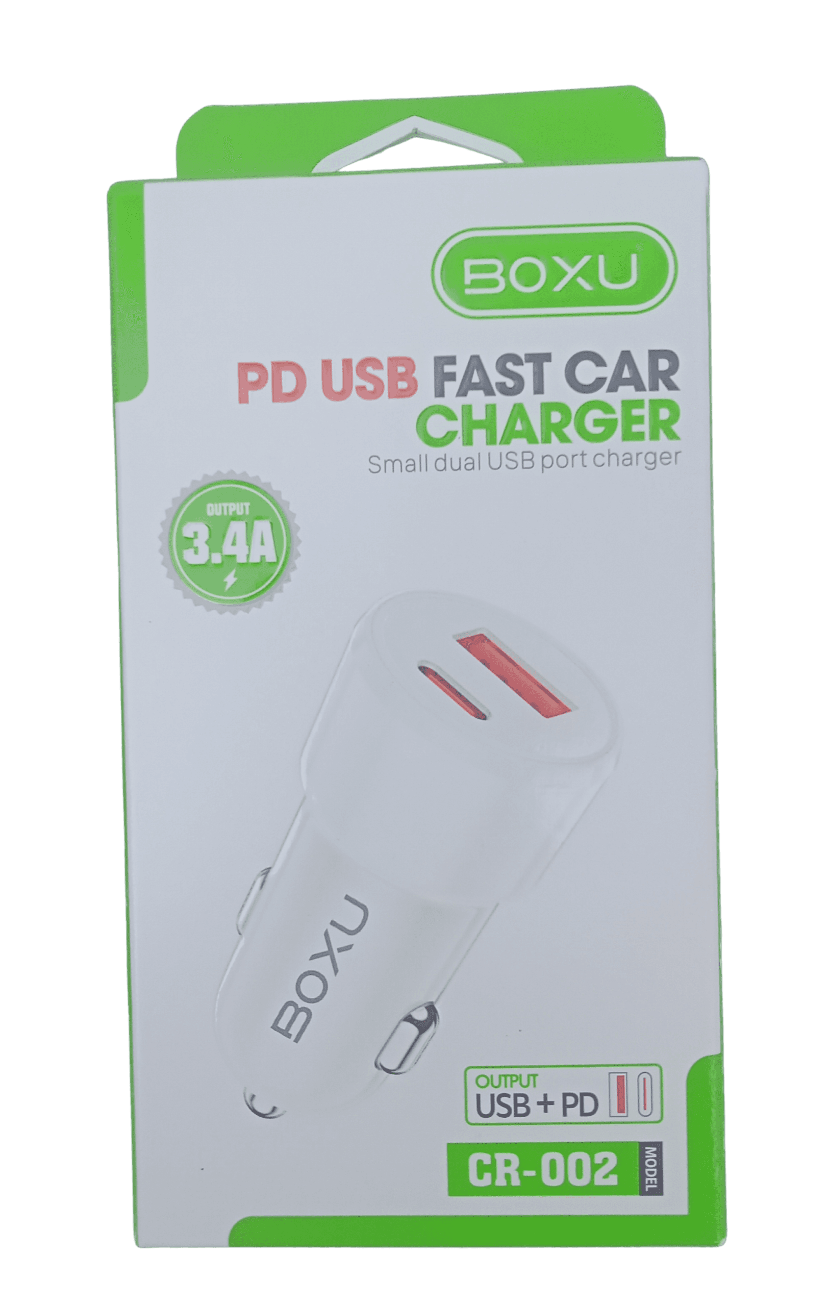 BOXU CR-002 Dual USB Car Charger (USB-A + USB-C PD, 3.4A)
