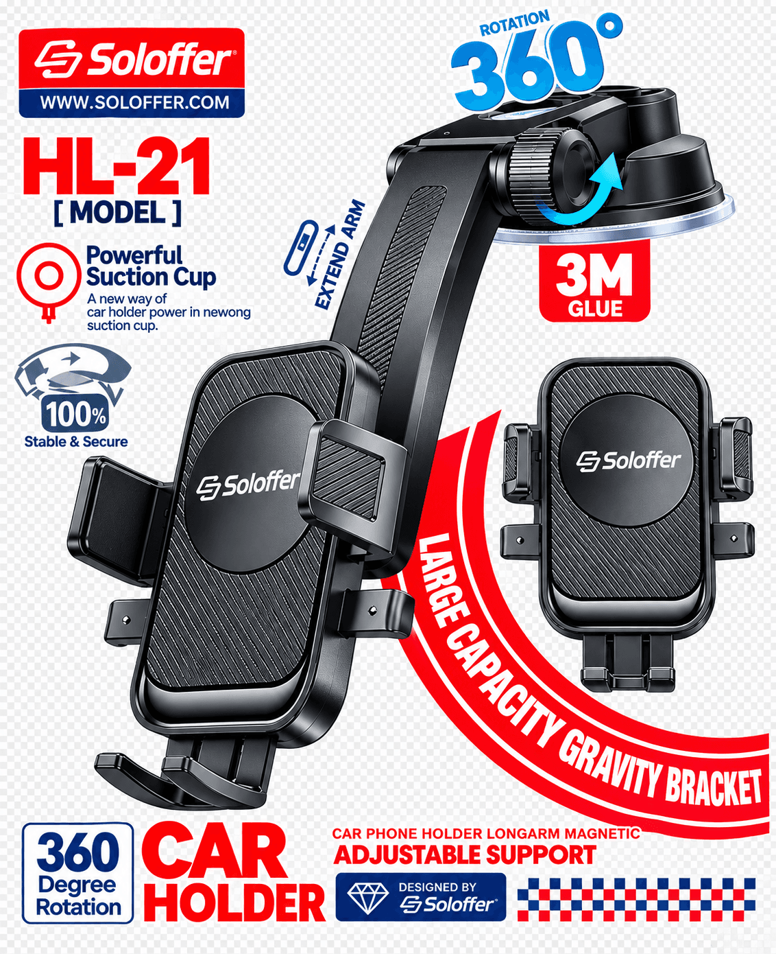 Soloffer HL-21 Suction Cup Gravity Car Phone Holder