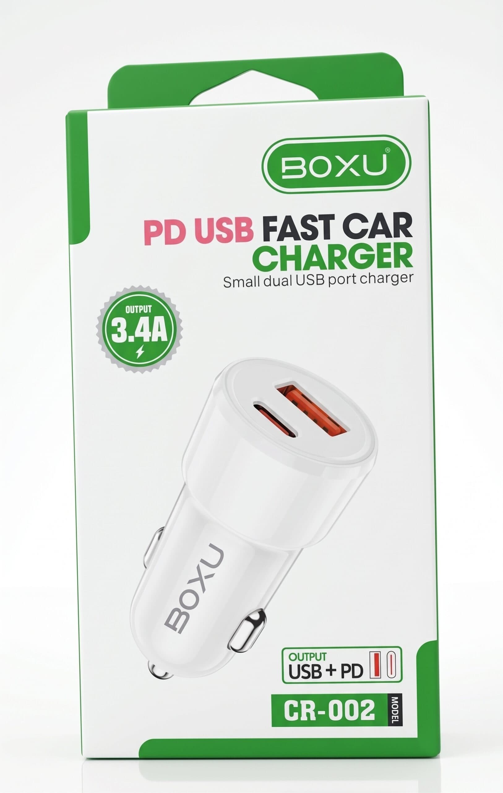 BOXU CR-002 Dual USB Car Charger (USB-A + USB-C PD, 3.4A)
